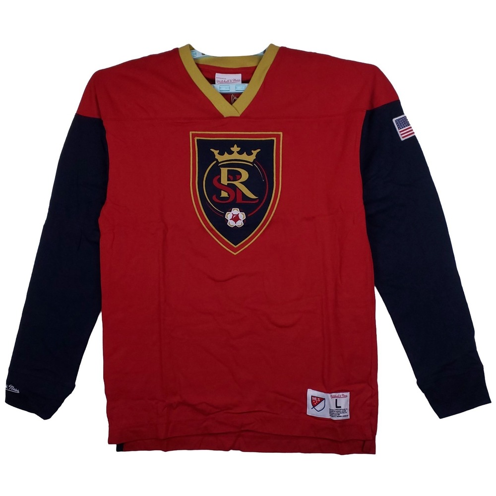 Real Salt Lake Mitchell & Ness MLS Large Longsleeve Cut & Sew Logo Red Navy NWT‎